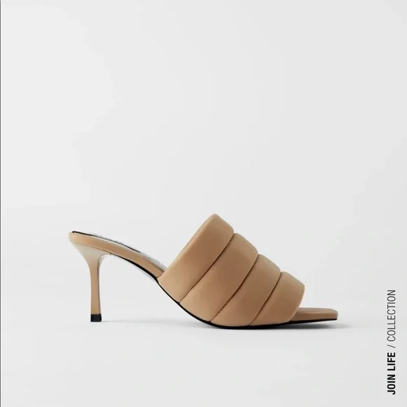 ZARA Beige Quilted Sandals - Picture 3 of 10